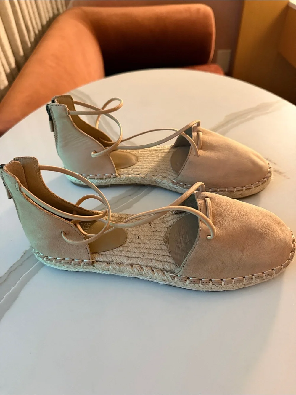 Eileen Fisher Tan Leather Lace-Up Espadrilles, size 6.5